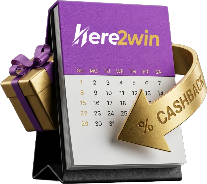 Desk calendar with a purple cover marking Here2Win's weekly reload days