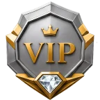 Round VIP badge icon with a crown