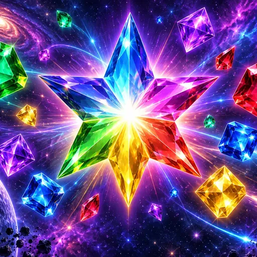Starburst reel with glowing space gems